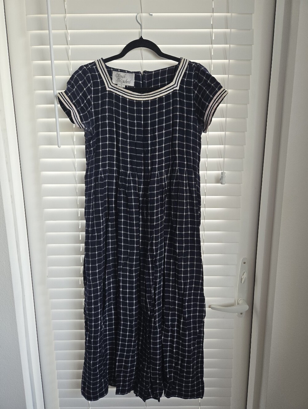 Navy and White Checked Midi Dress